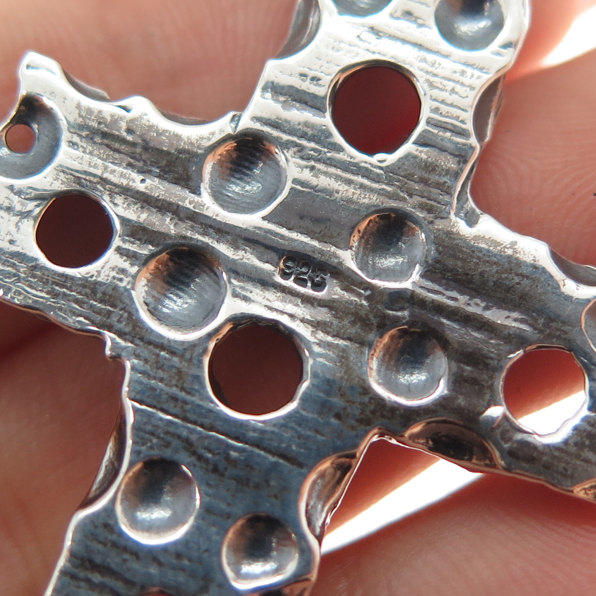 925 Sterling Silver Vintage Modernist Cross Oxidized Charm Pendant