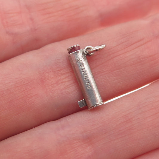925 Sterling Silver Antique Art Deco Enamel Lipstick Movable Mini Charm Pendant
