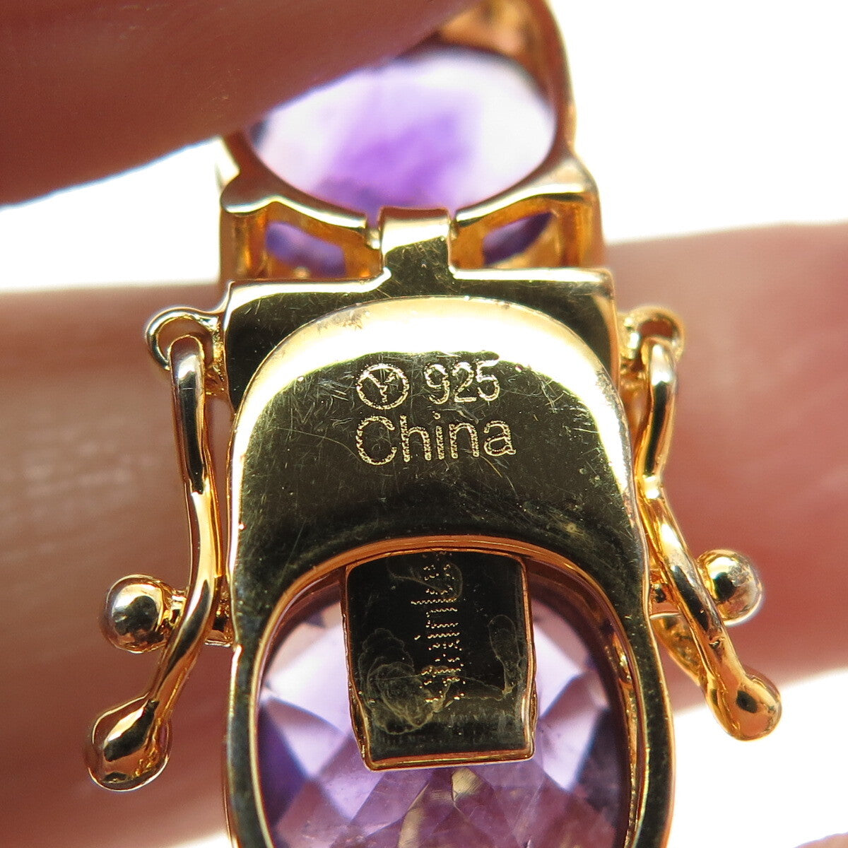 925 Sterling Silver Gold Plated Real Cushion-Cut Amethyst Bracelet 8"