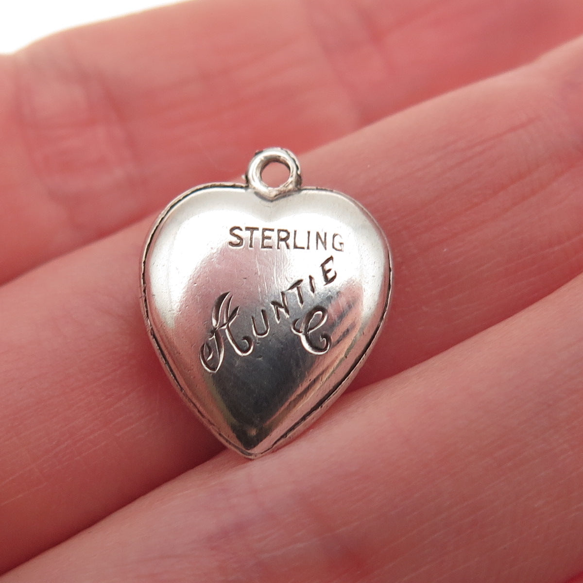 925 Sterling Antique Enamel US Flag Chatelaine Engraved Heart Mini Charm Pendant