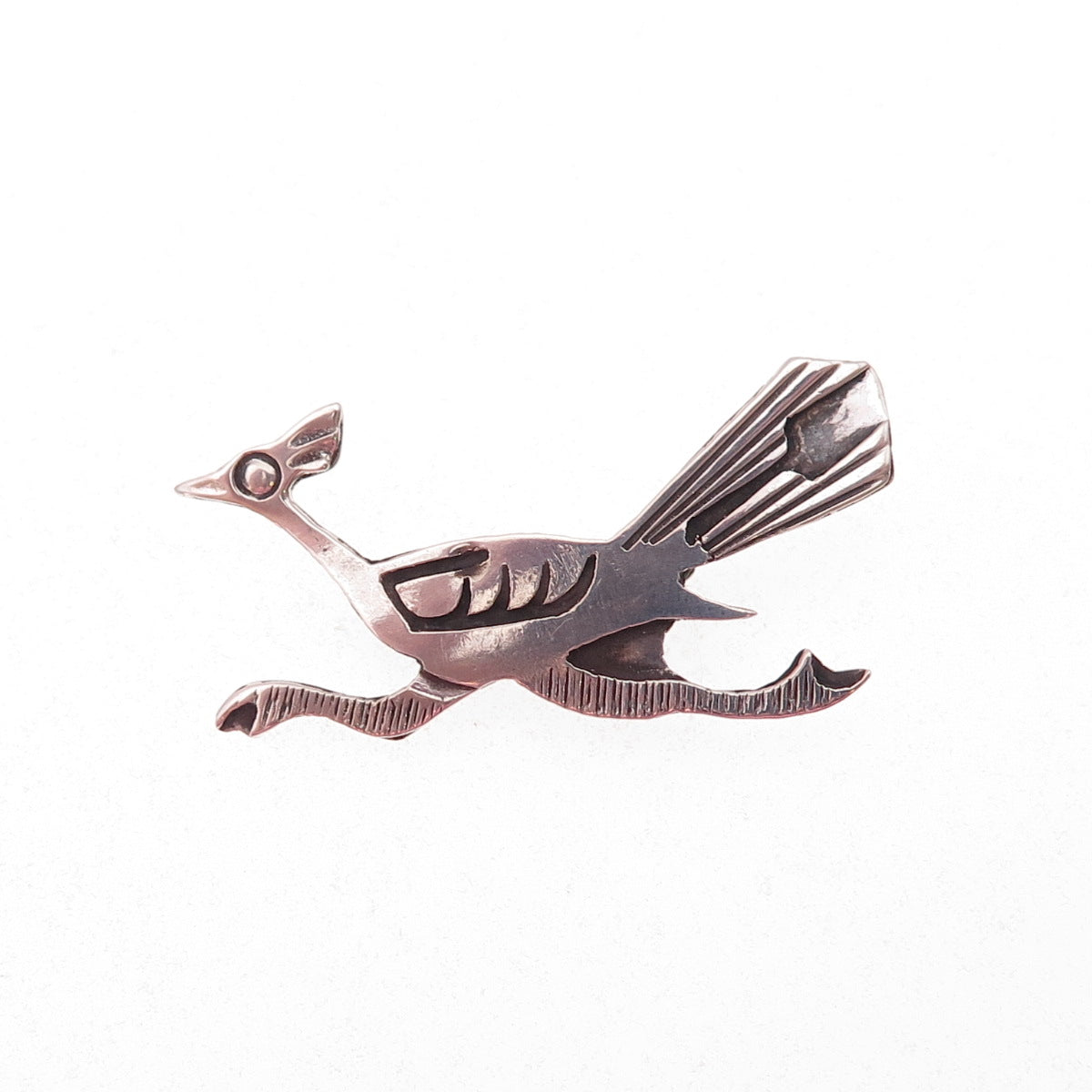 Old Pawn 925 Sterling Silver Vintage Southwestern Roadrunner Tribal Pin Brooch
