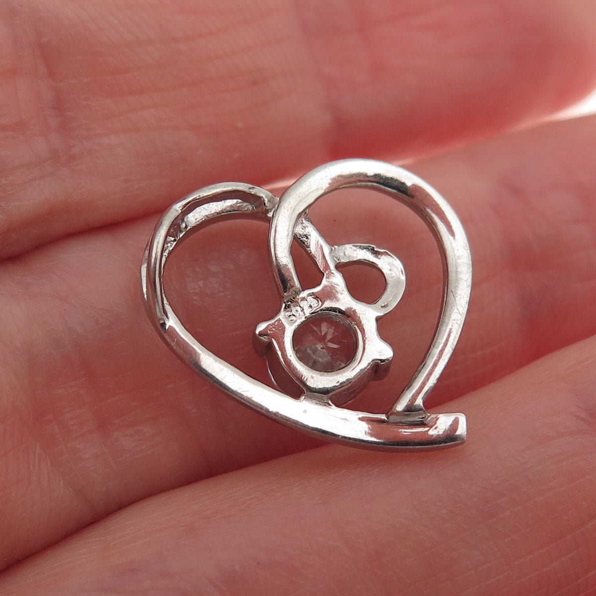925 Sterling Silver Round-Cut C Z Heart Mini Slide Charm Pendant