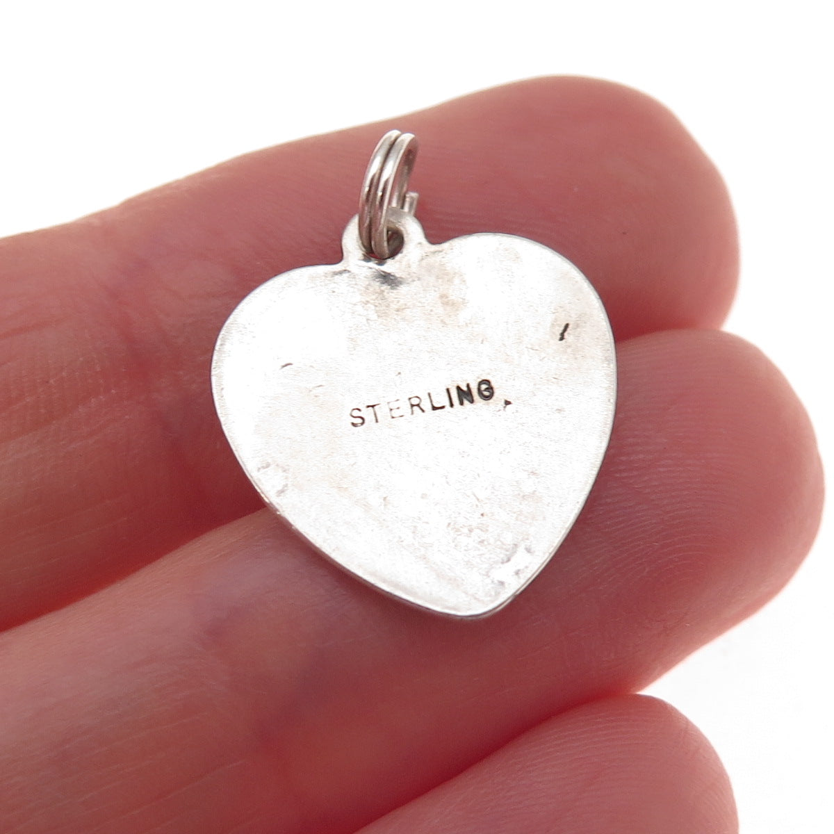 925 Sterling Silver Vintage Floral Scroll Heart Oxidized Charm Pendant