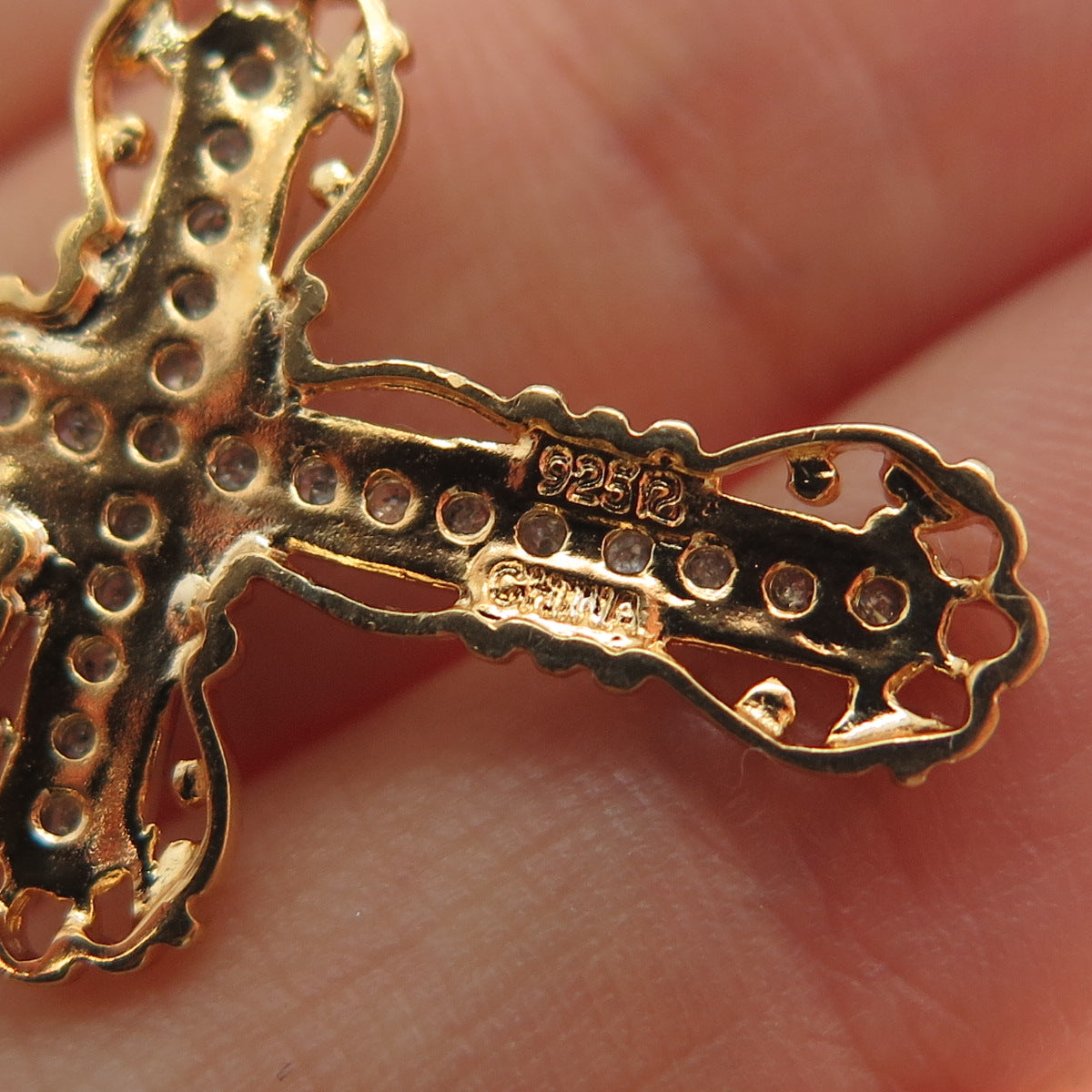 ROSS SIMONS 925 Sterling Silver Gold Plated Real Diamond Cross Charm Pendant