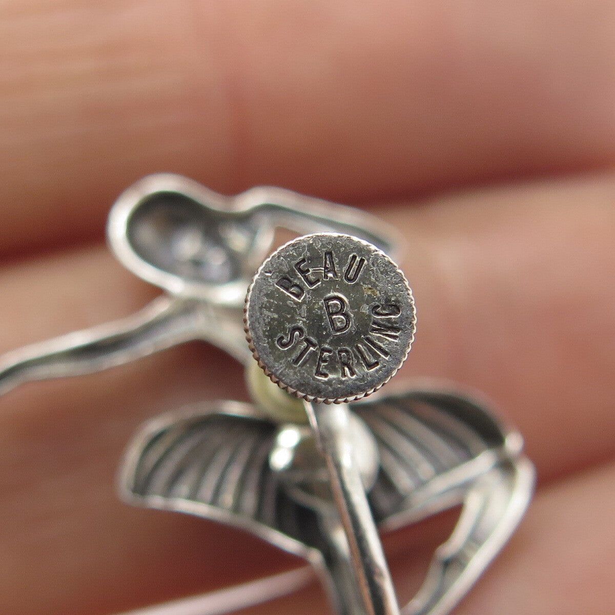 BEAU 925 Sterling Silver Antique Art Deco Ballerina Screw Back Oxidized Earrings