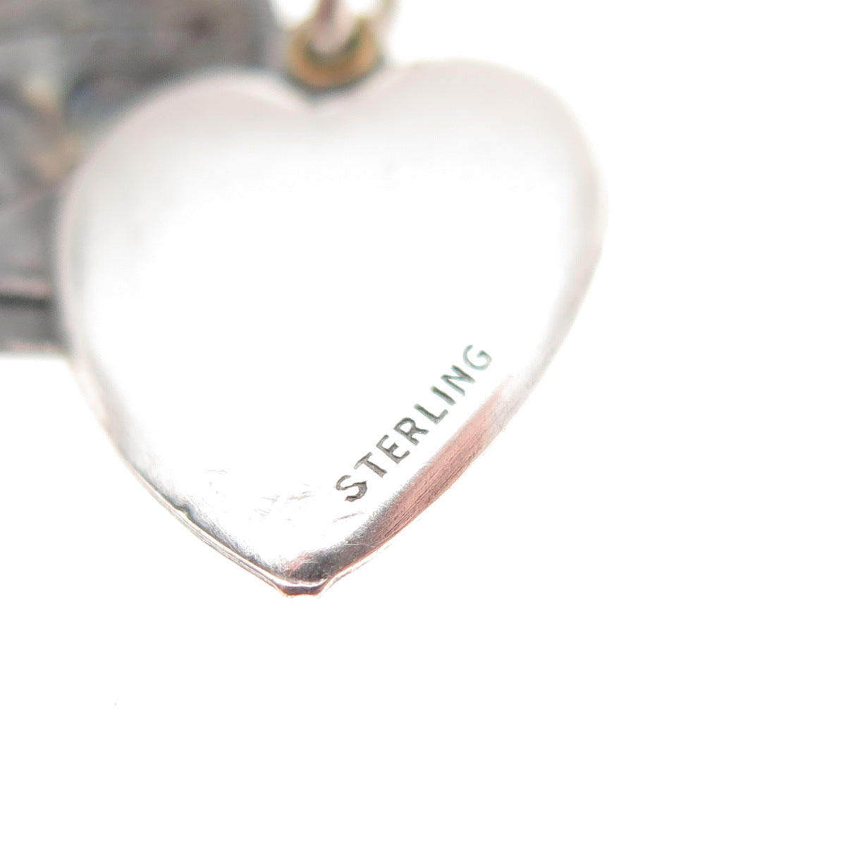 925 Sterling Antique Enamel Clover Horseshoe Chatelaine Heart Mini Slide Pendant