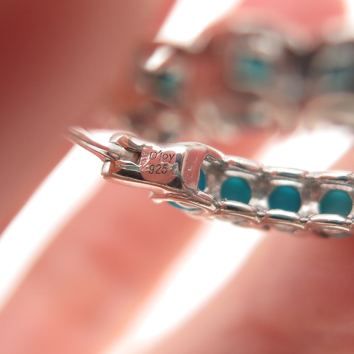 D'Joy 925 Sterling Silver Real Sleeping Beauty Turquoise In & Out Hoop Earrings