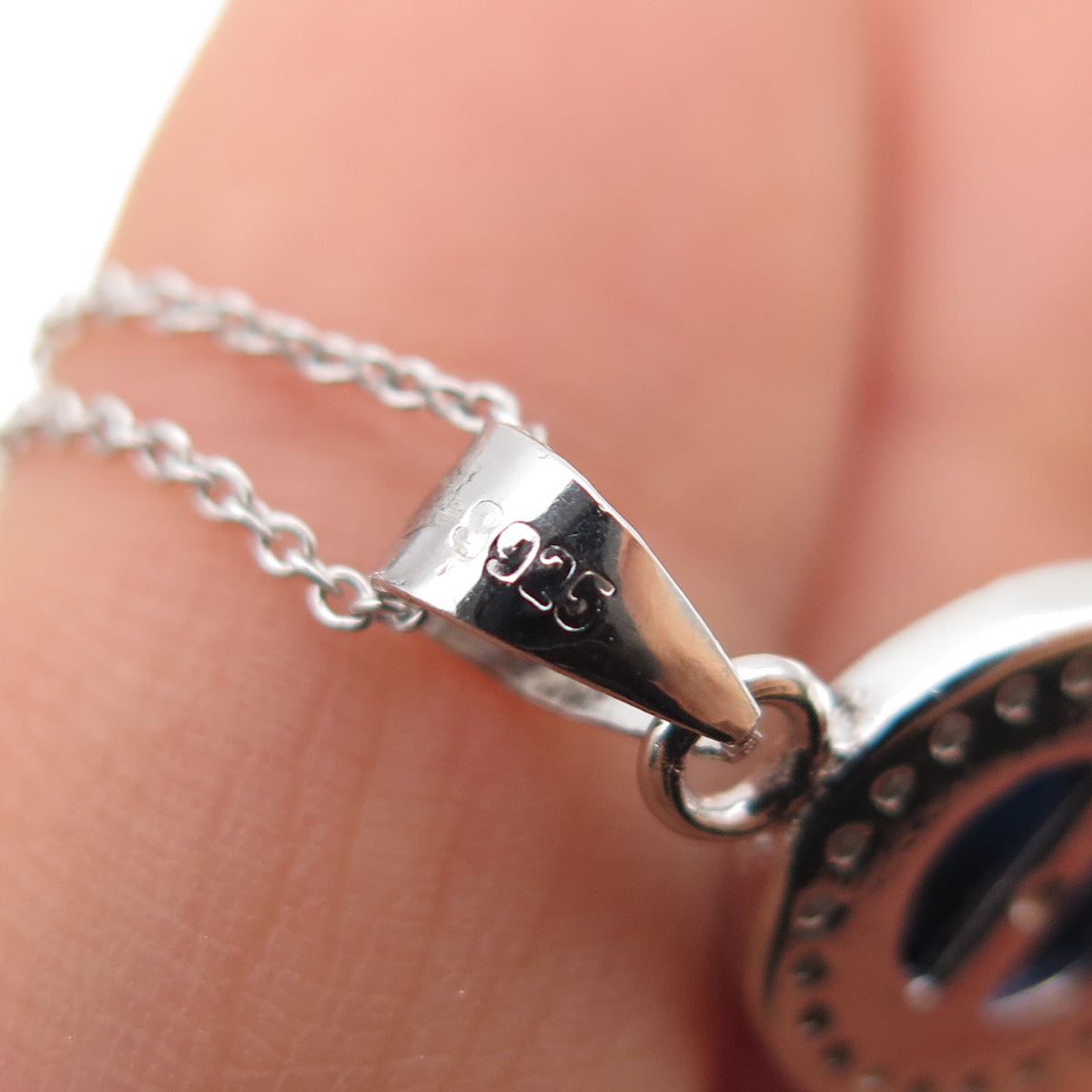 925 Sterling Silver Italy Round-Cut Blue & White C Z Cable Chain Necklace 18"