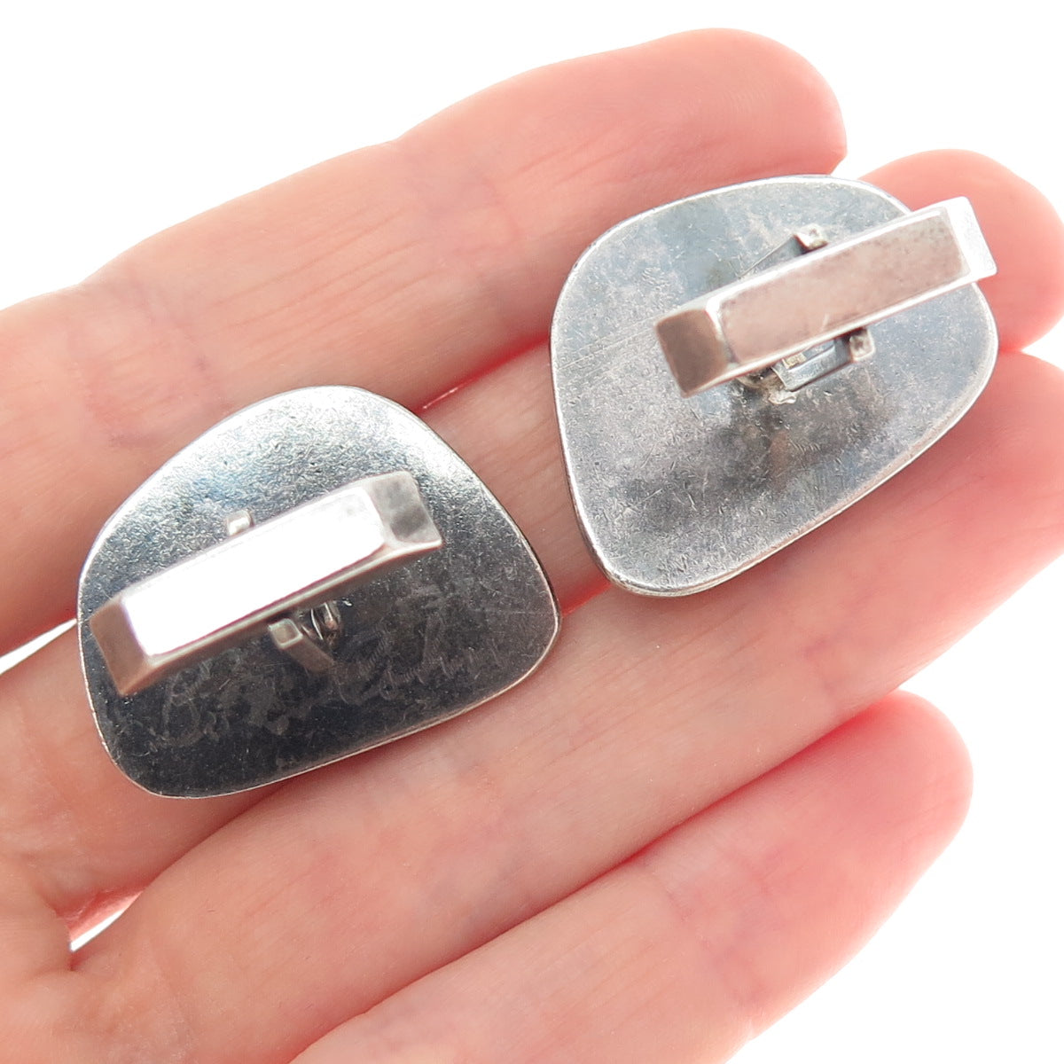BUD COLIN 925 Sterling Silver Vintage Real Agate Modernist Oxidized Cufflinks