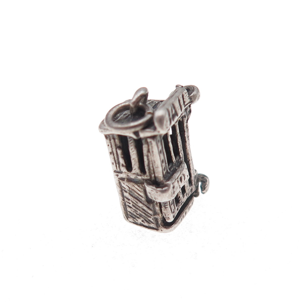 925 Sterling Silver Antique Art Deco Jail Cell Open Oxidized 3D Charm Pendant