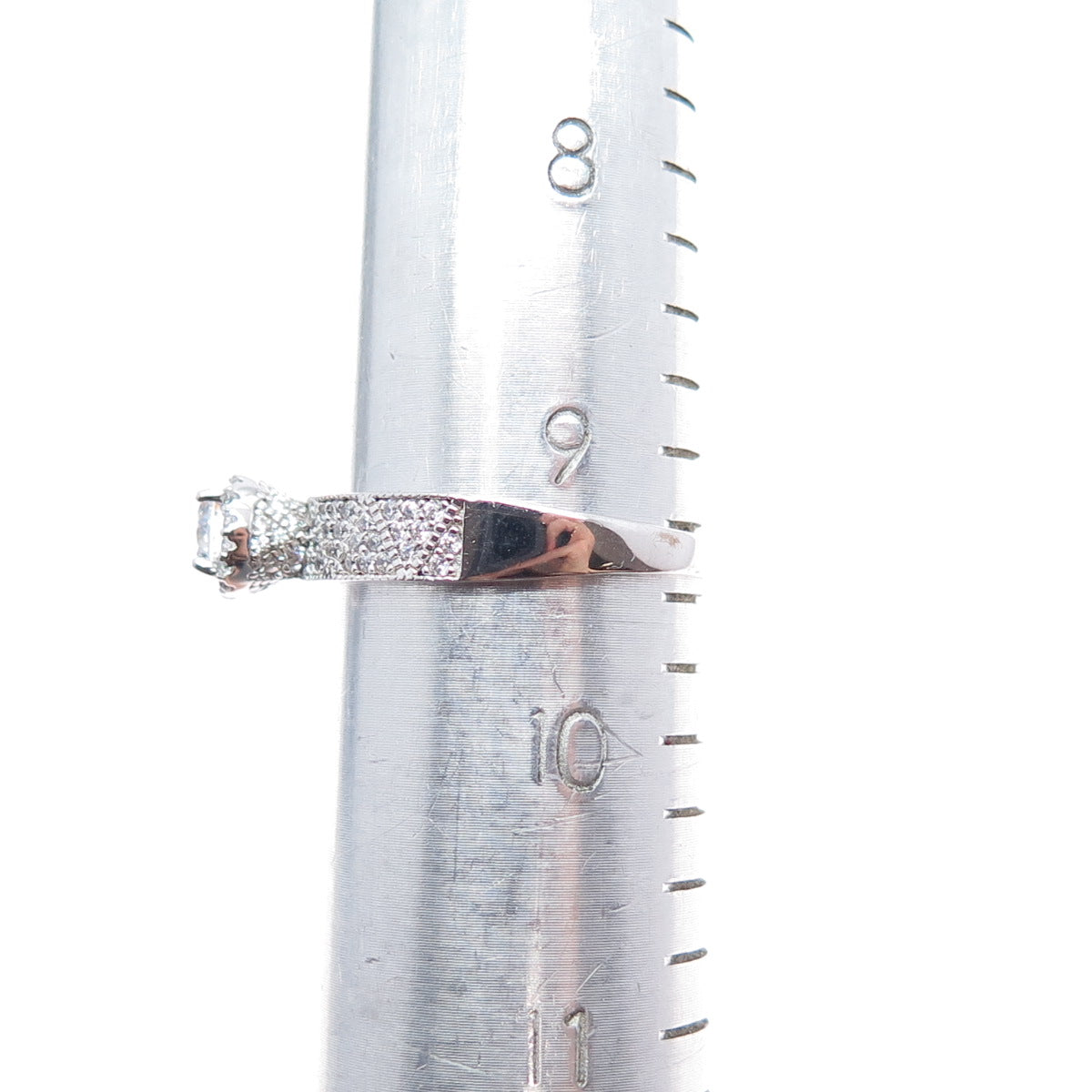 925 Sterling Silver Round-Cut C Z Engagement Ring Size 9.5