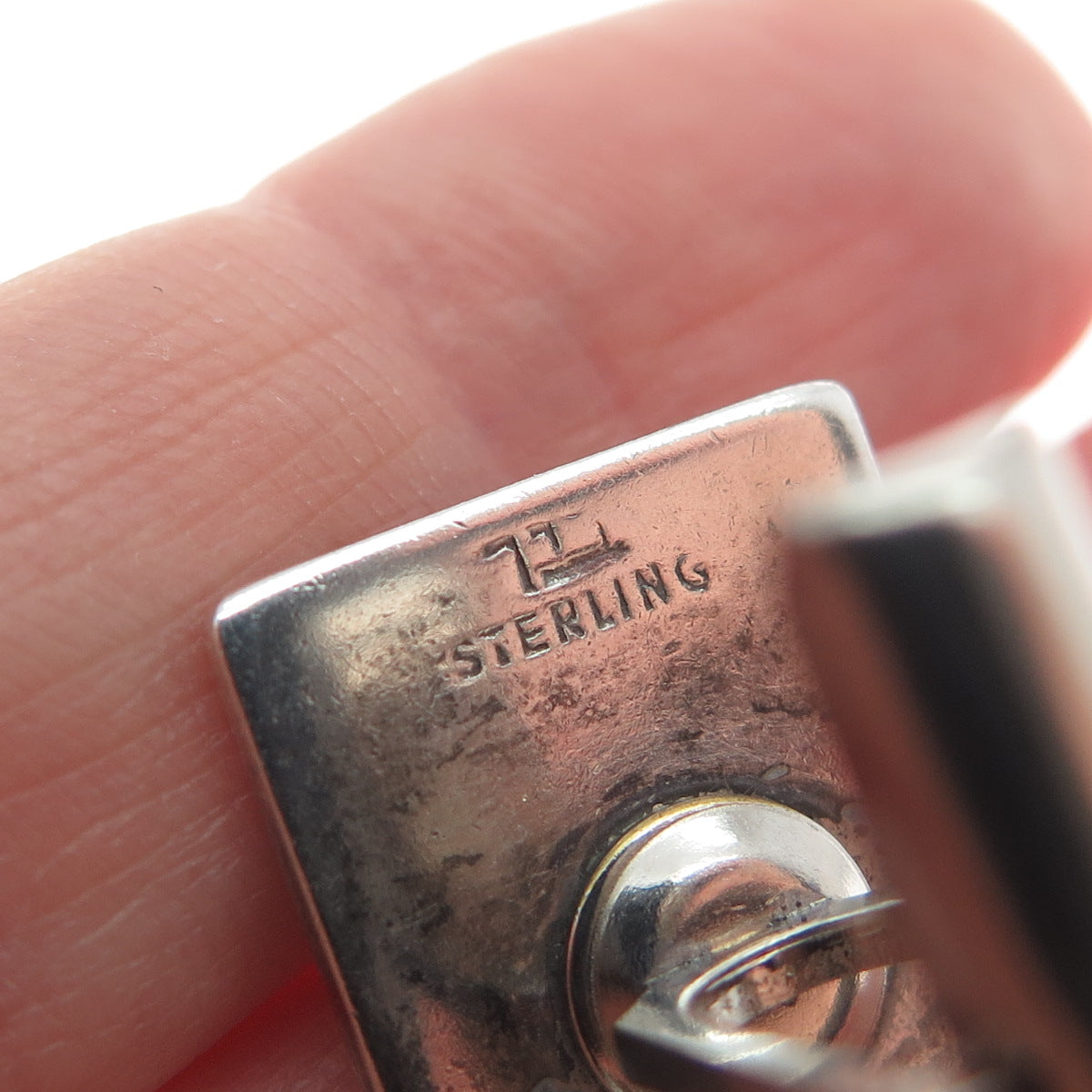 925 Sterling Silver Vintage Israel Modernist Flower Oxidized Cufflinks