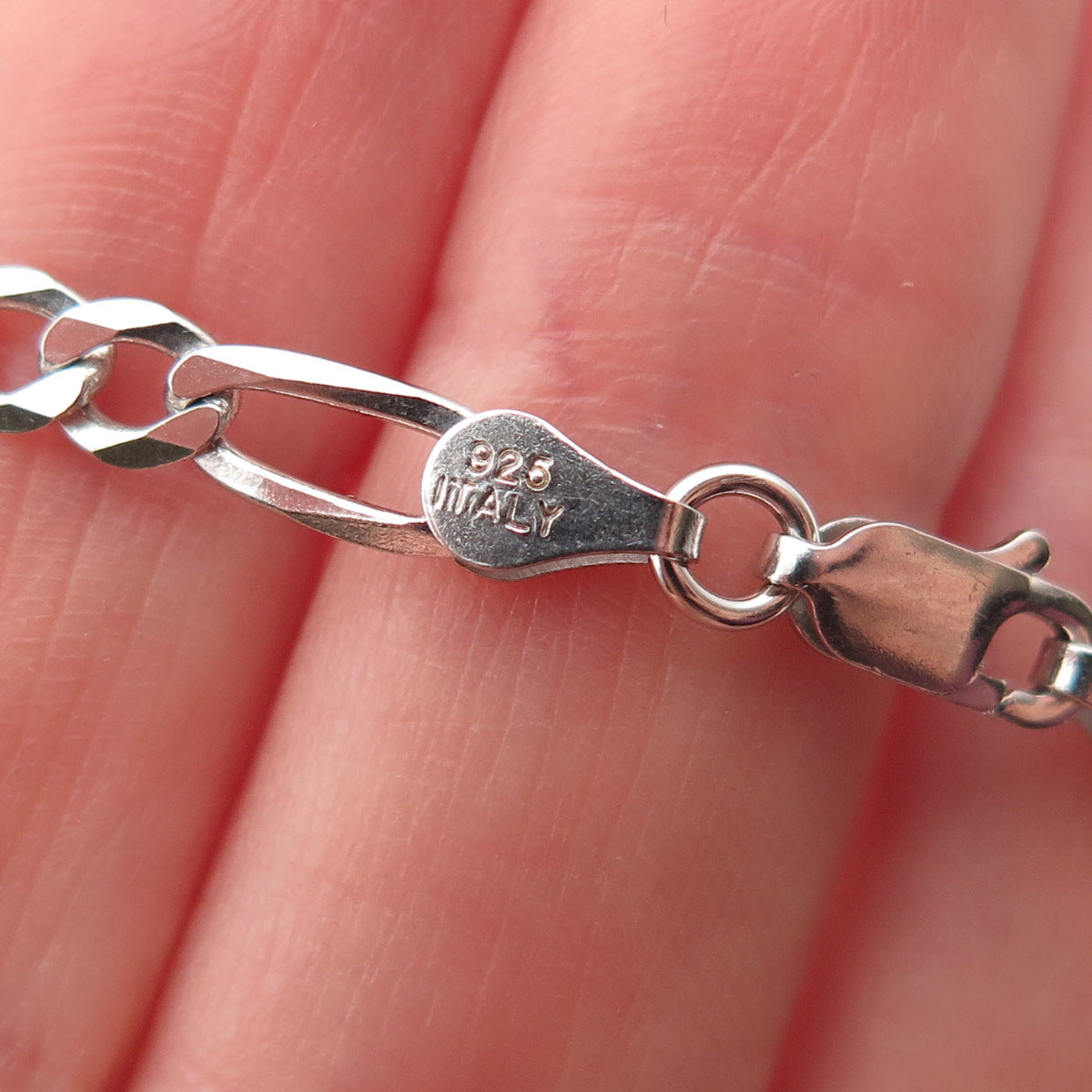 P. LUX 925 Sterling Silver Italy Figaro Chain Necklace 22"