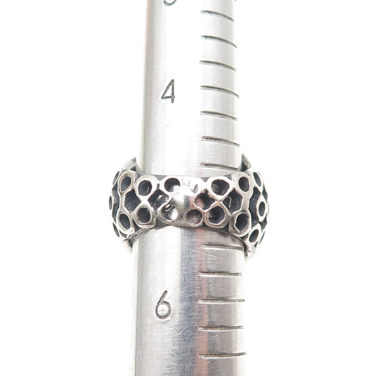 925 Sterling Silver Vintage Modernist Daisy Flower Oxidized Ring Size 5.25