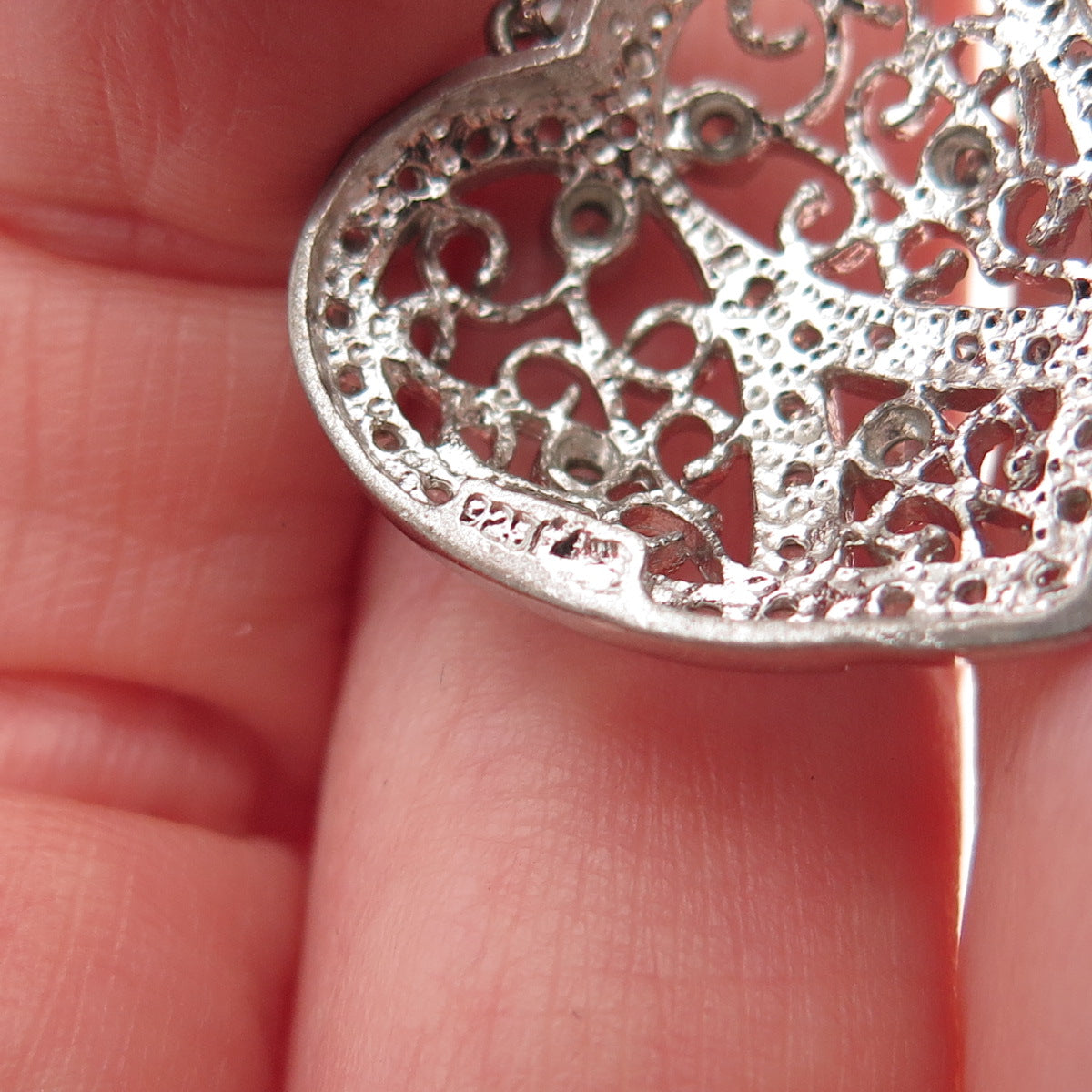 925 Sterling Silver Round-Cut C Z Floral Heart Charm Pendant