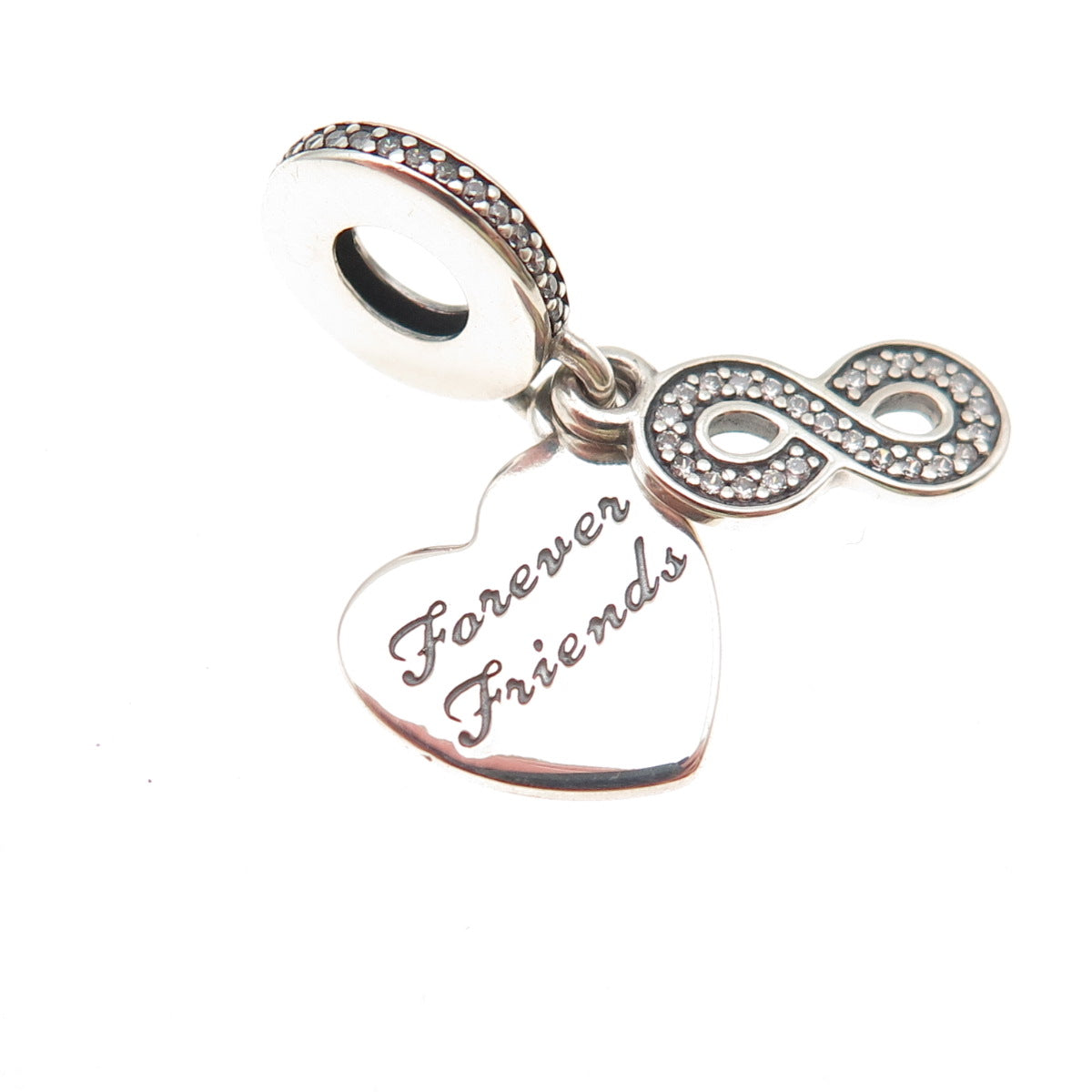 Pandora 925 Sterling Silver C Z Forever Friends Dangle Charm