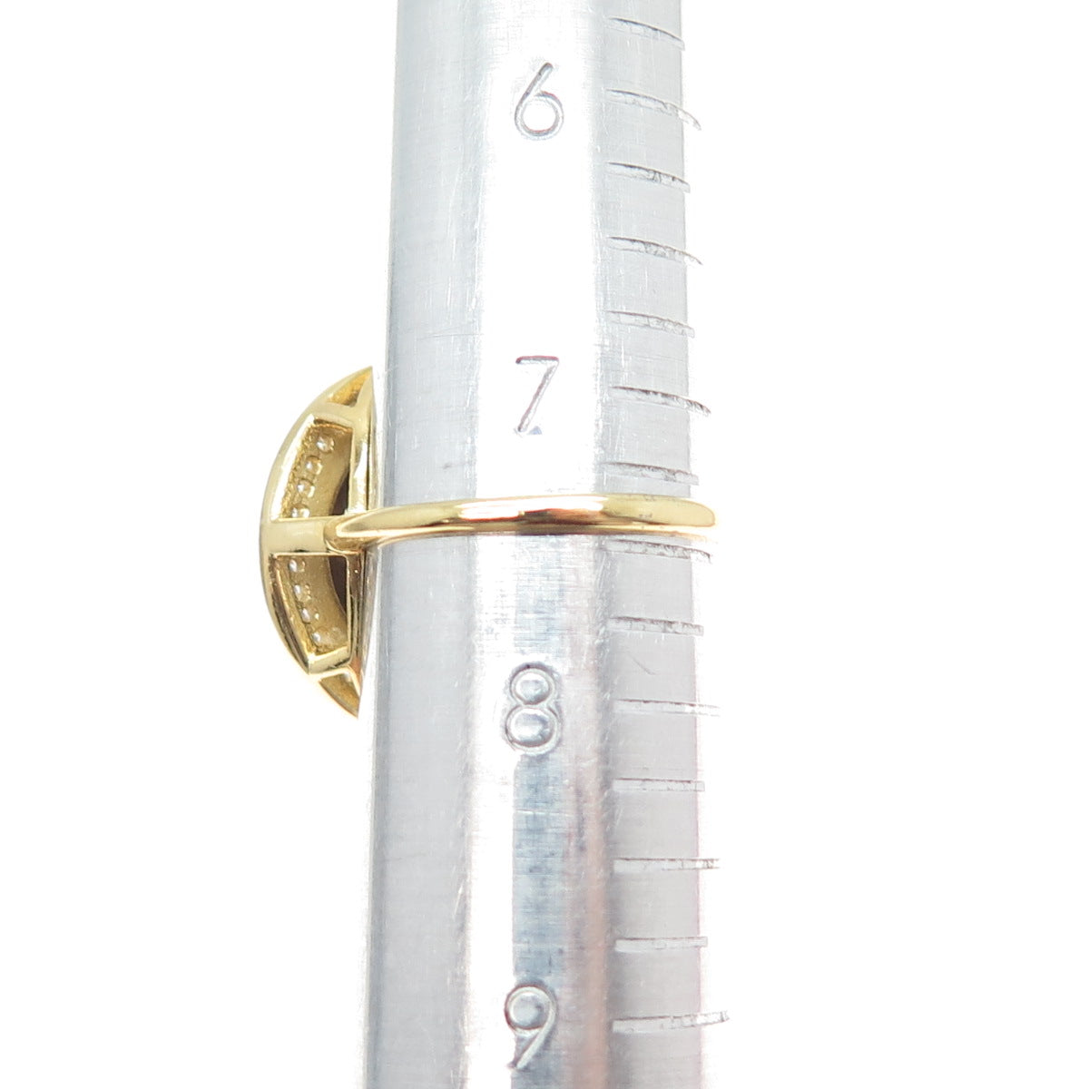 925 Sterling Silver Gold Plated Real Round-Cut Tiger Eye & C Z Ring Size 7.5