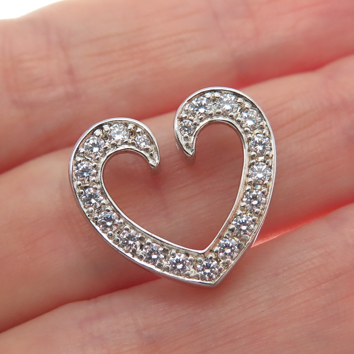 ROSS SIMONS 925 Sterling Silver Round-Cut Shaped C Z Open Heart Slide Pendant