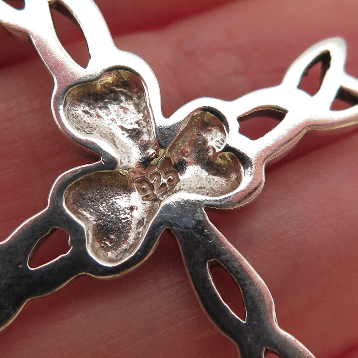 925 Sterling Silver Vintage Celtic Trinity Cross Clover Lucky Oxidized Pendant