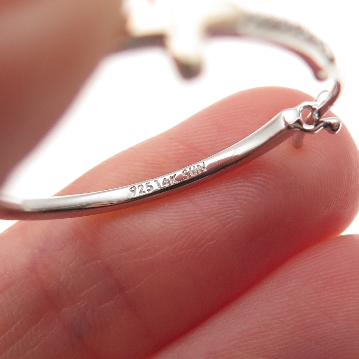 Sun 925 Sterling Silver 14K Gold Real Diamond Cross Hoop Earrings