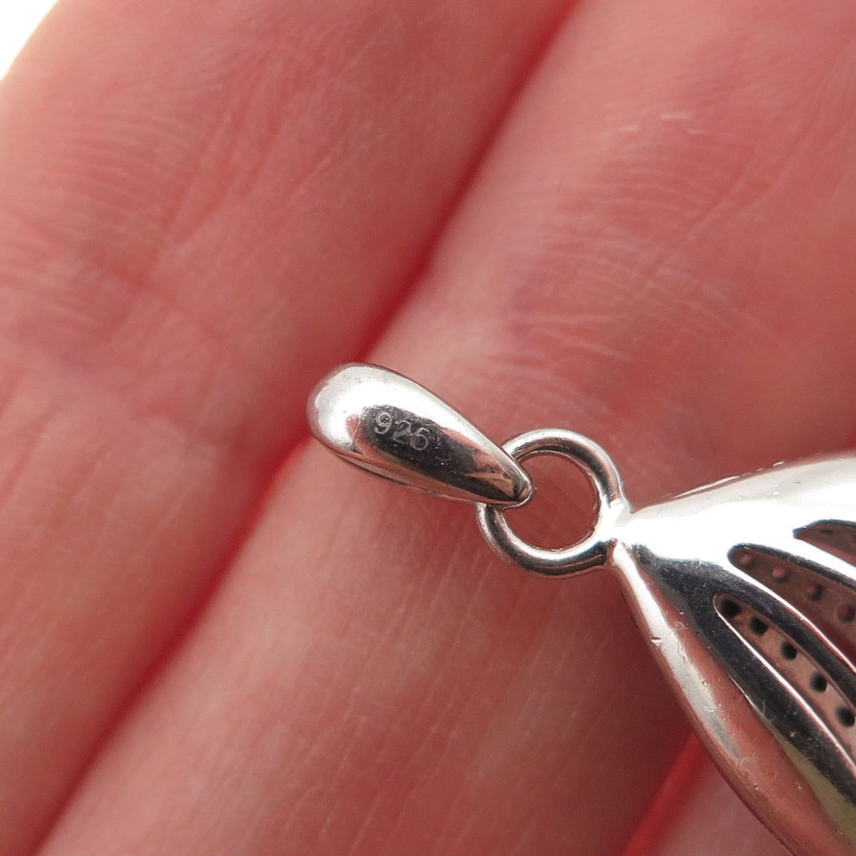 925 Sterling Silver Real Round-Cut Black Spinel & C Z Teardrop Charm Pendant