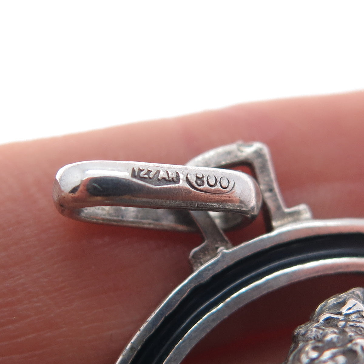 800 Silver Antique Art Deco Italy Enamel Taurus Zodiac Oxidized Charm Pendant