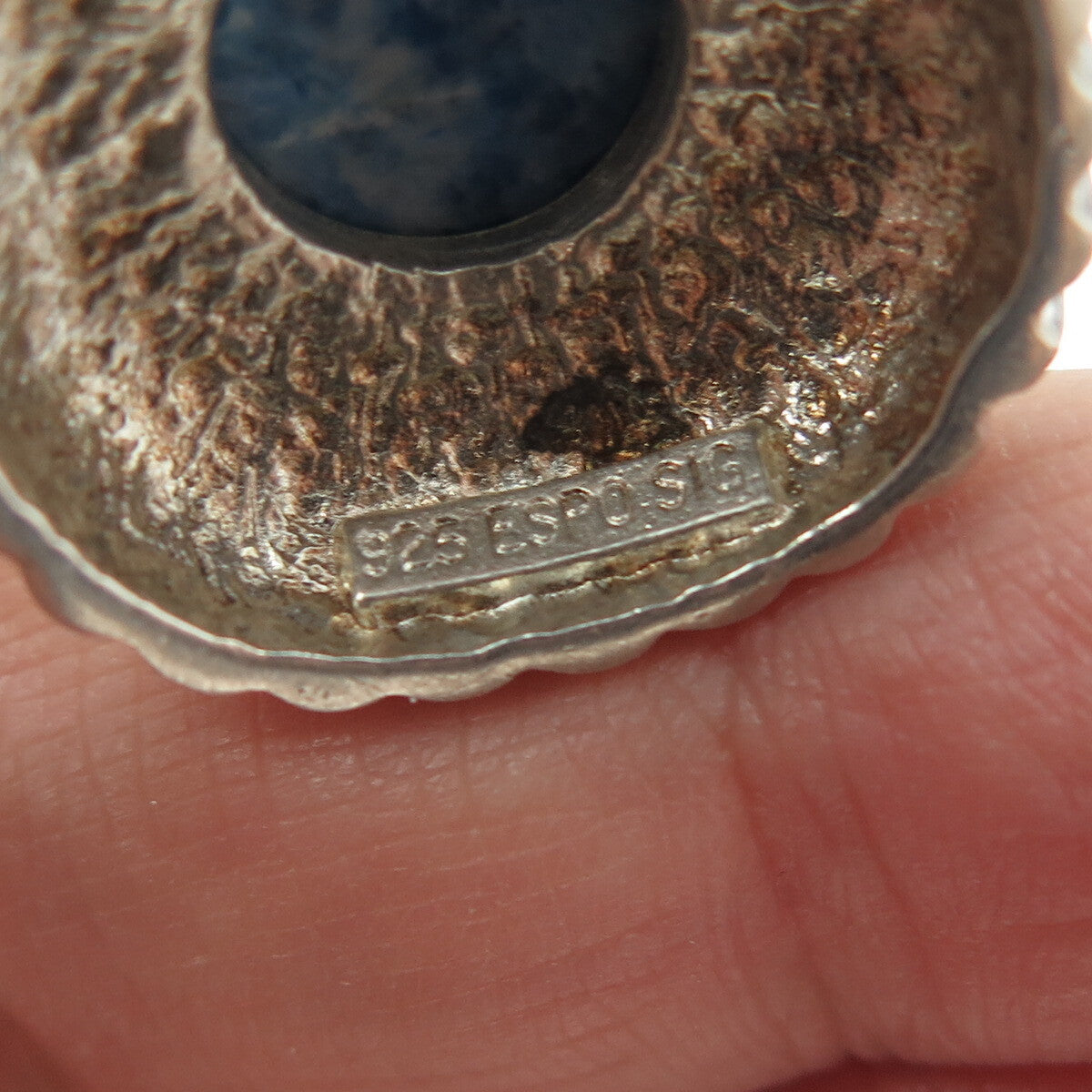 ESPO SIG Joseph Esposito Sterling Silver Vintage Real Denim Lapis Snap Pendant