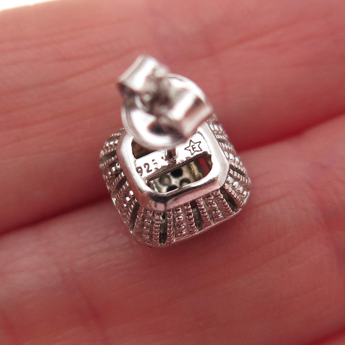 925 Sterling Silver Real Round-Cut Black Diamond Stud Earrings