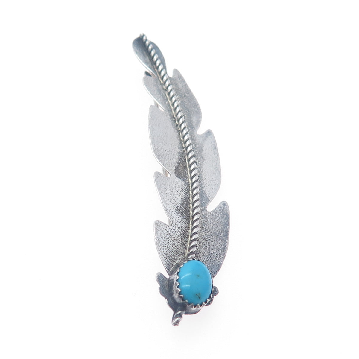 Old Pawn Sterling Silver Vintage Southwestern Turquoise Feather Tribal Brooch