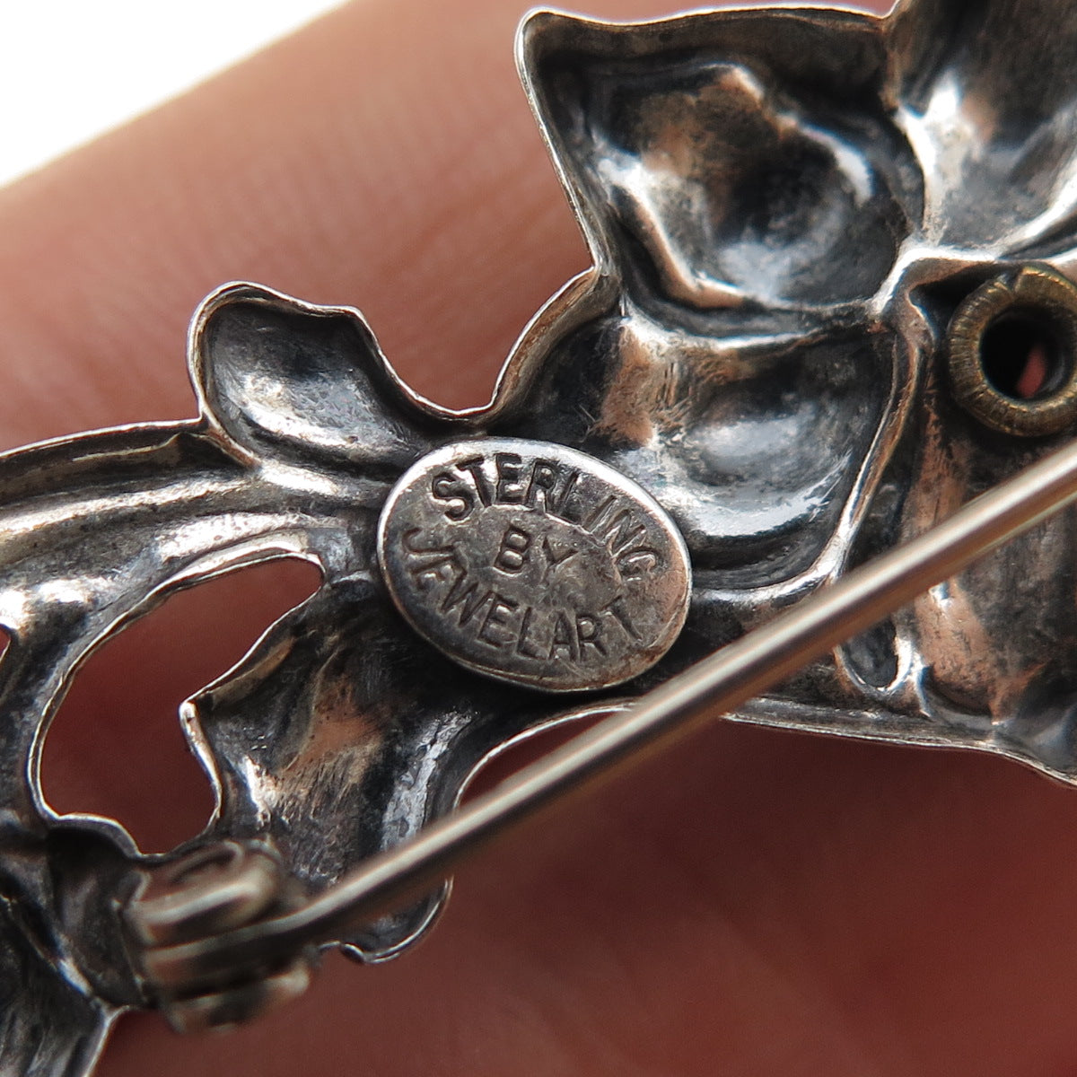 JEWELART 925 Sterling Silver Vintage Rose Flower Oxidized Pin Brooch