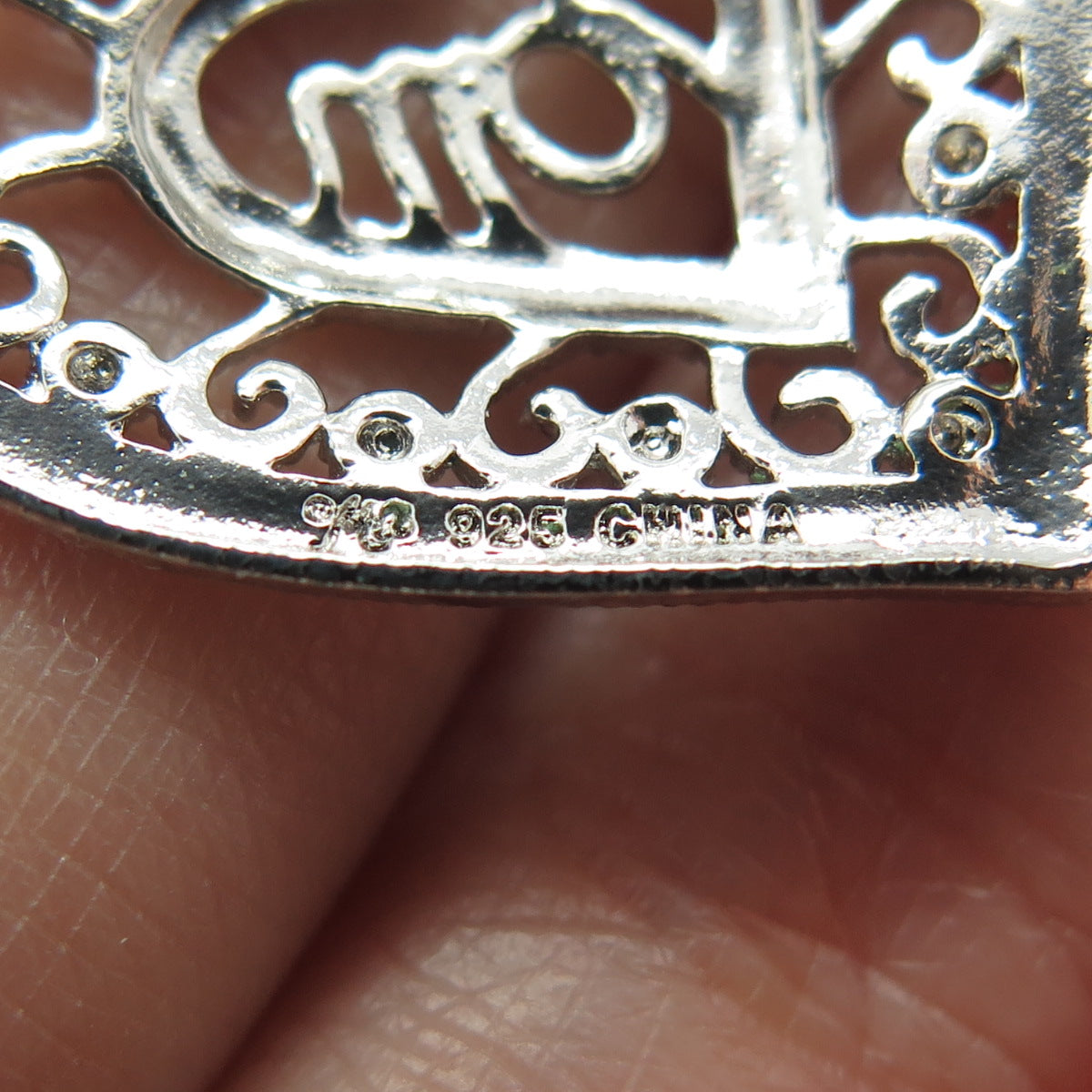 MICHAEL ANTHONY 925 Sterling Silver Diamond Accent "Mom" Heart Ornate Pendant