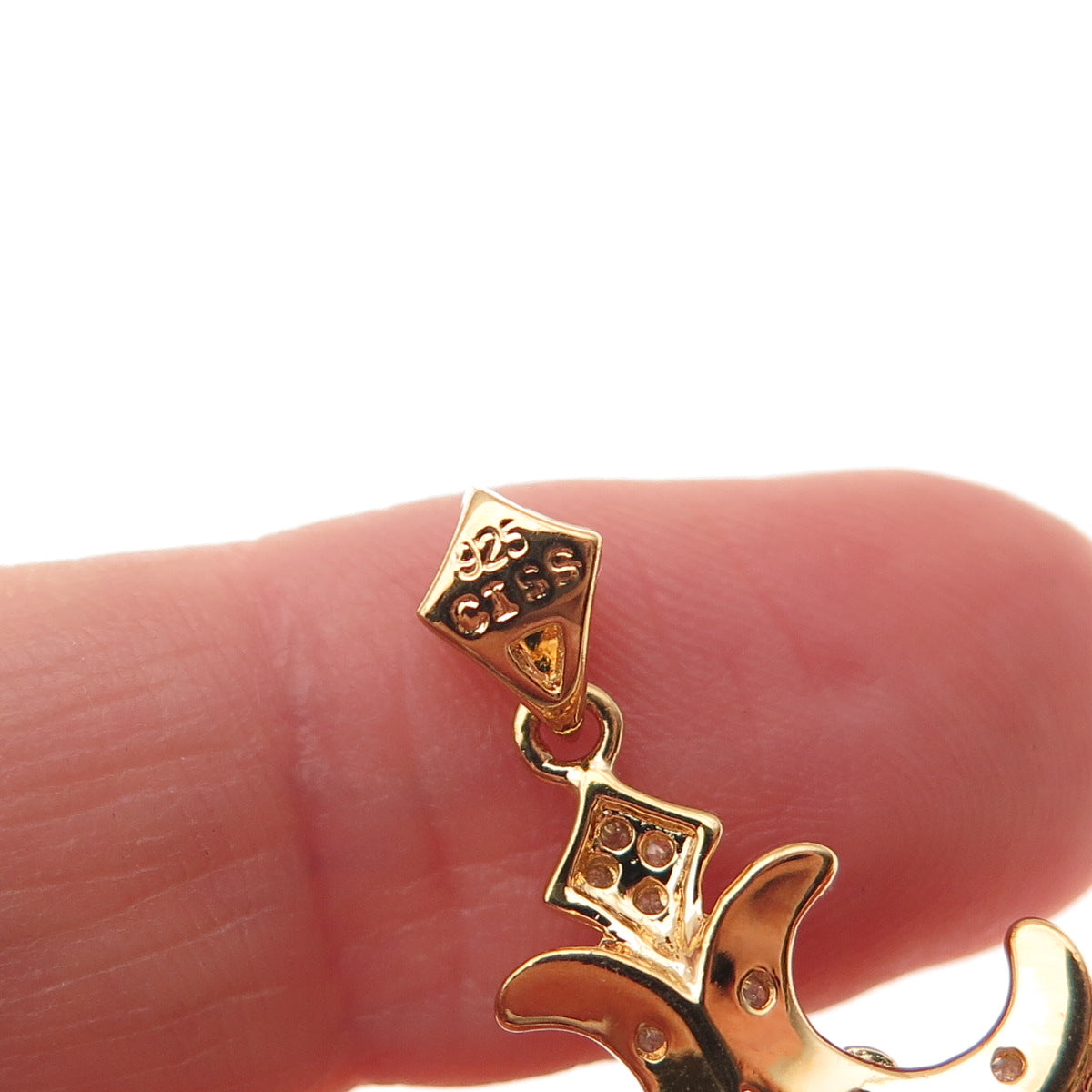 925 Sterling Silver Gold Plated Real Round-Cut Diamond Cross Charm Pendant