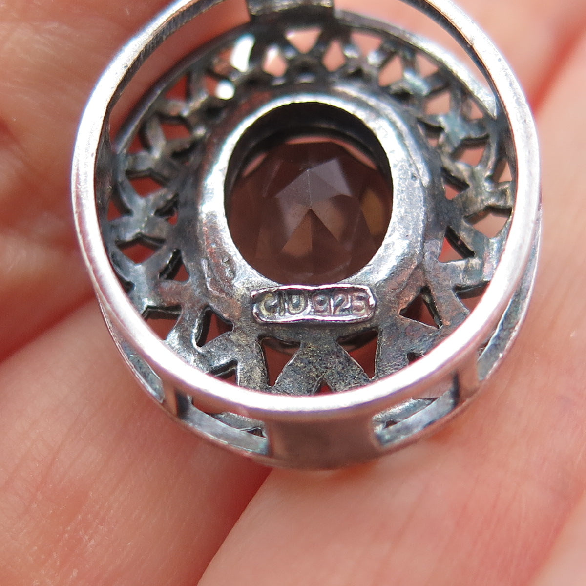 CLYDE DUNEIER CID 925 Sterling Vintage Real Smoky Quartz Oxidized Slide Pendant