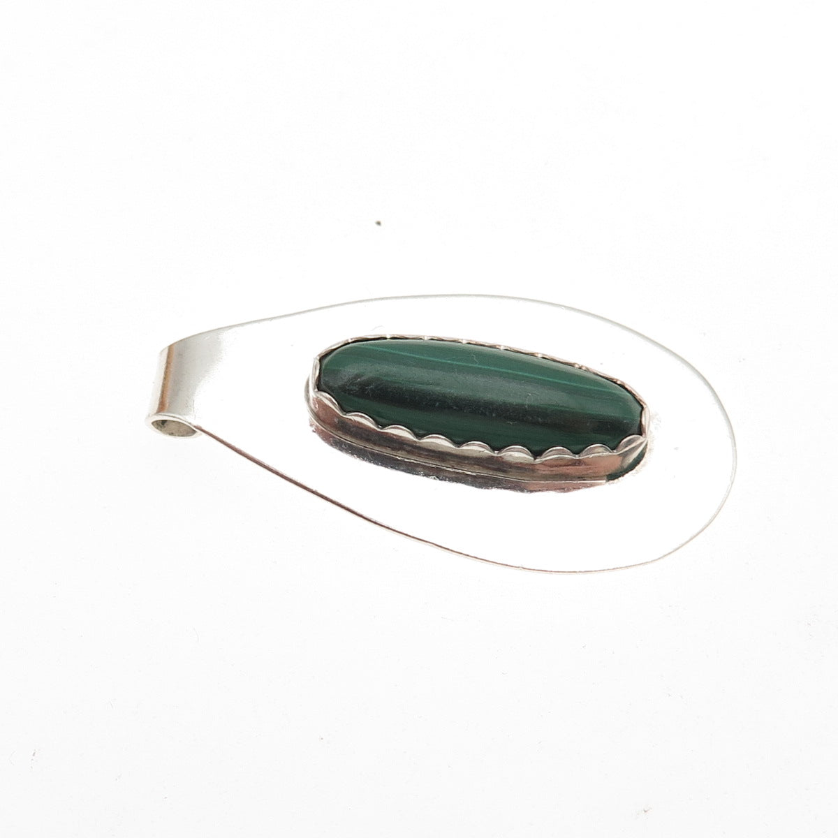 Old Pawn 925 Sterling Silver Vintage Southwestern Malachite Tribal Slide Pendant