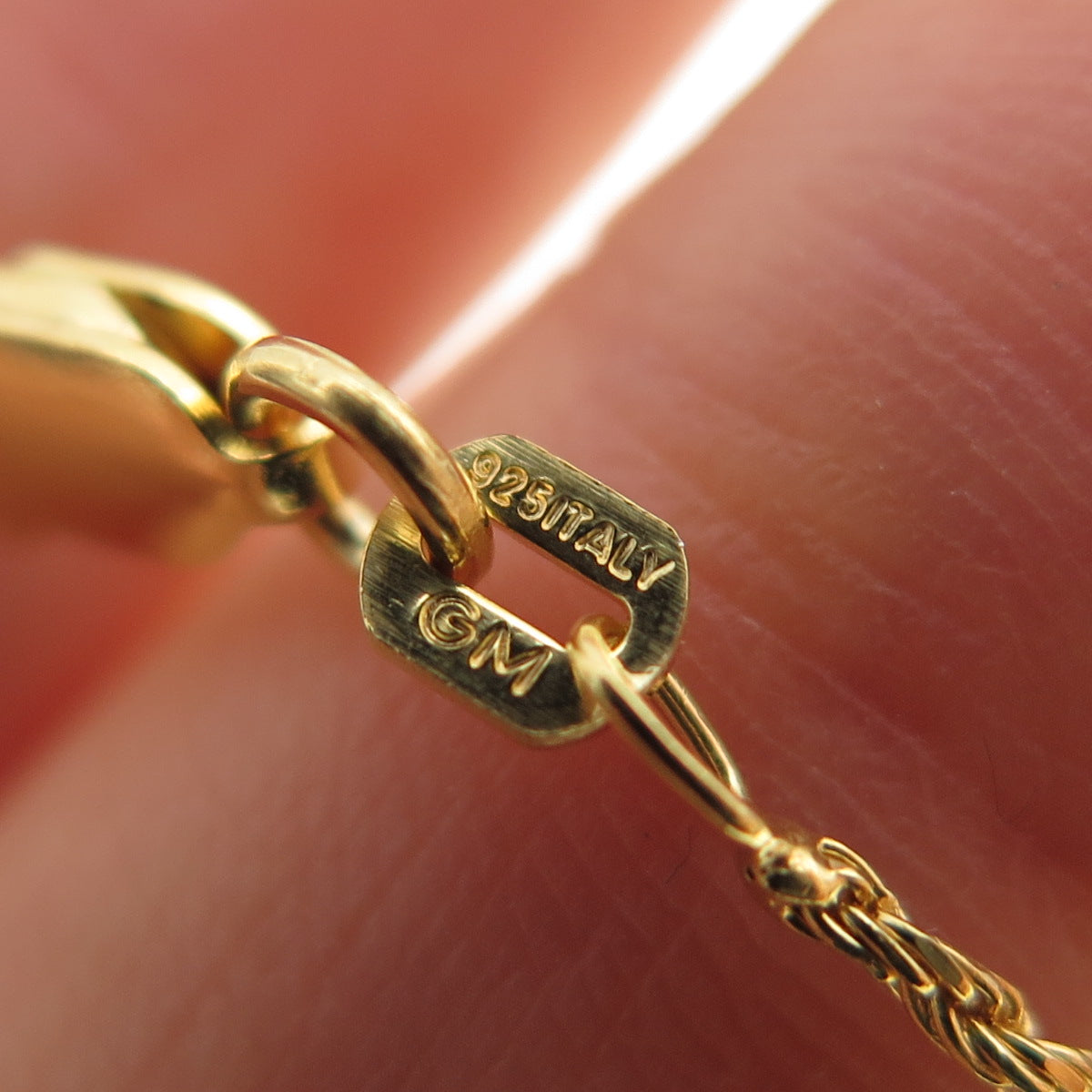 925 Sterling Silver Gold Plated Italy Twisted Rope Chain Necklace 16"