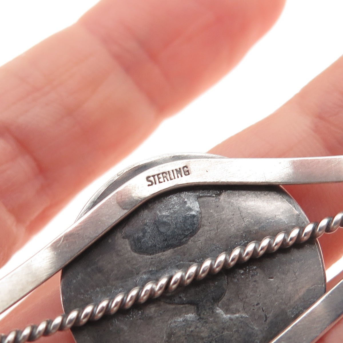 Old Pawn Sterling Silver Vintage Lone Mountain Turquoise Adjustable Bracelet 6"