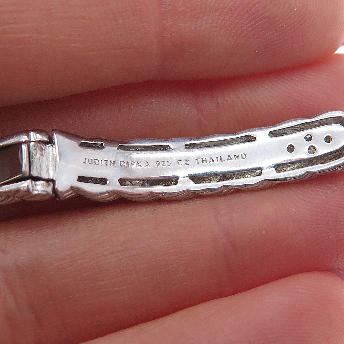 JUDITH RIPKA 925 Sterling Silver Round-Cut C Z Adjustable Cuff Bracelet 7"