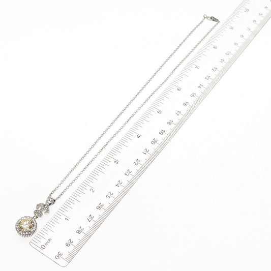 925 Sterling Silver Champagne & White C Z Cable Chain Necklace 16"