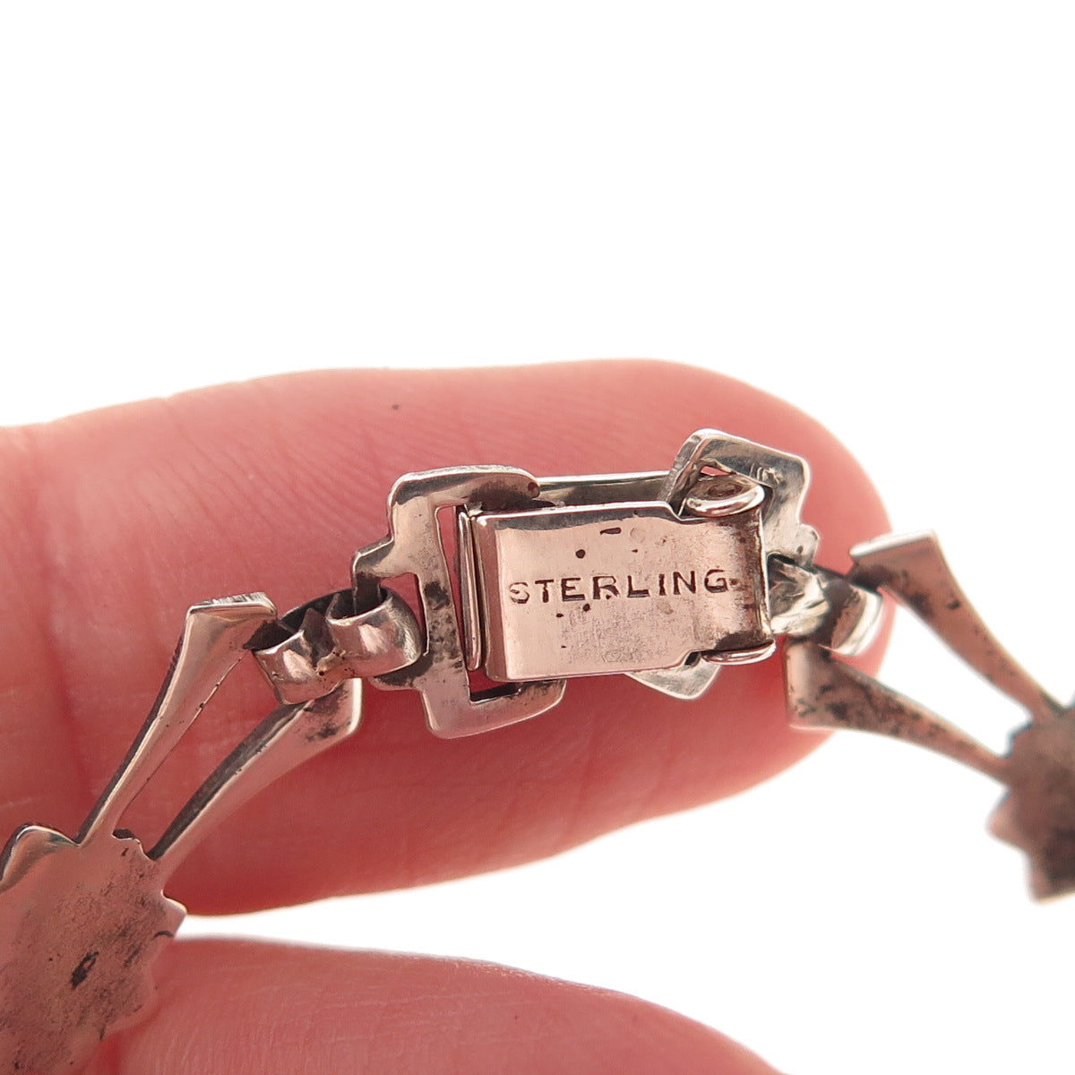 925 Sterling Silver Antique Art Deco Floral Oxidized Bracelet 7.5"