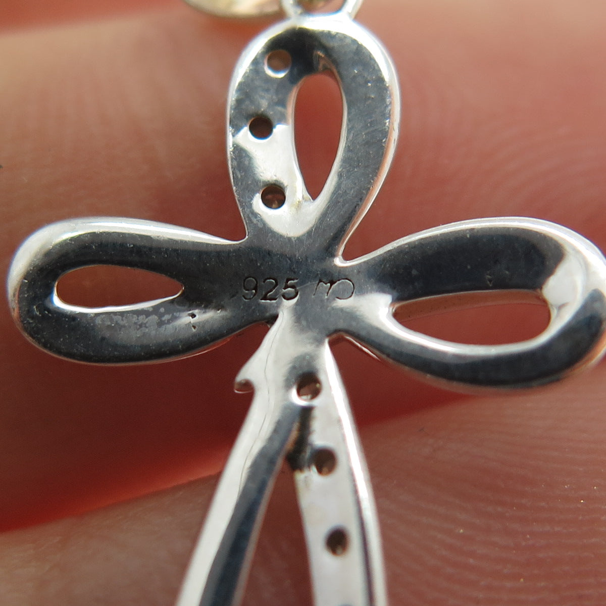 CHARLES WINSTON 925 Sterling Silver Real Round-Cut Diamond Cross Charm Pendant