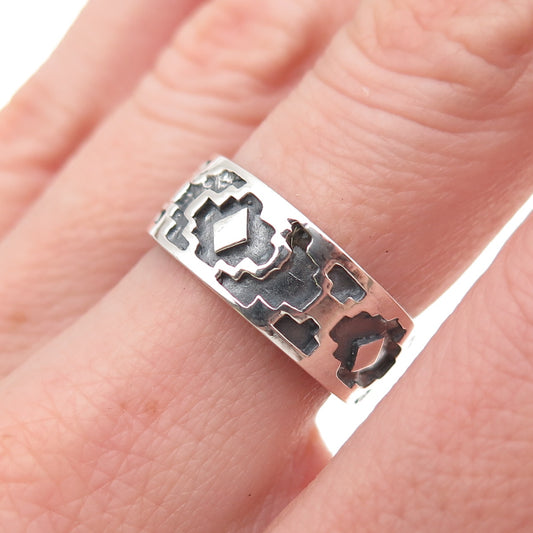 925 Sterling Silver Vintage Ethnic Oxidized Band Ring Size 6.75