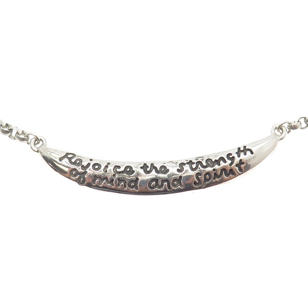 925 Sterling Silver Vintage "Rejoice The Strength of Mind & Spirit" Necklace 18"