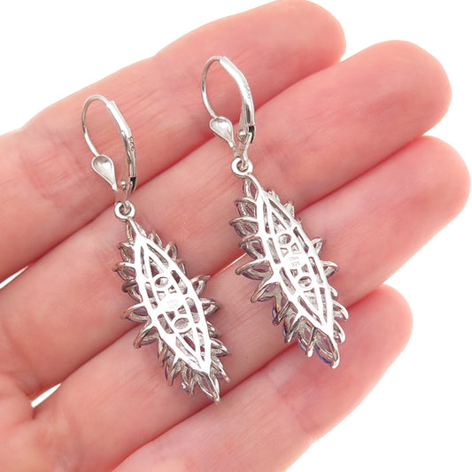 D'Joy 925 Sterling Silver Real Marquise-Cut Tanzanite Cluster Dangle Earrings