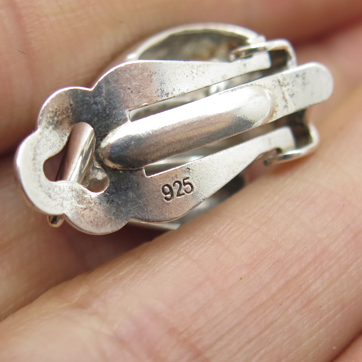 925 Sterling Silver 2-Tone Vintage Modernist Clip On Earrings