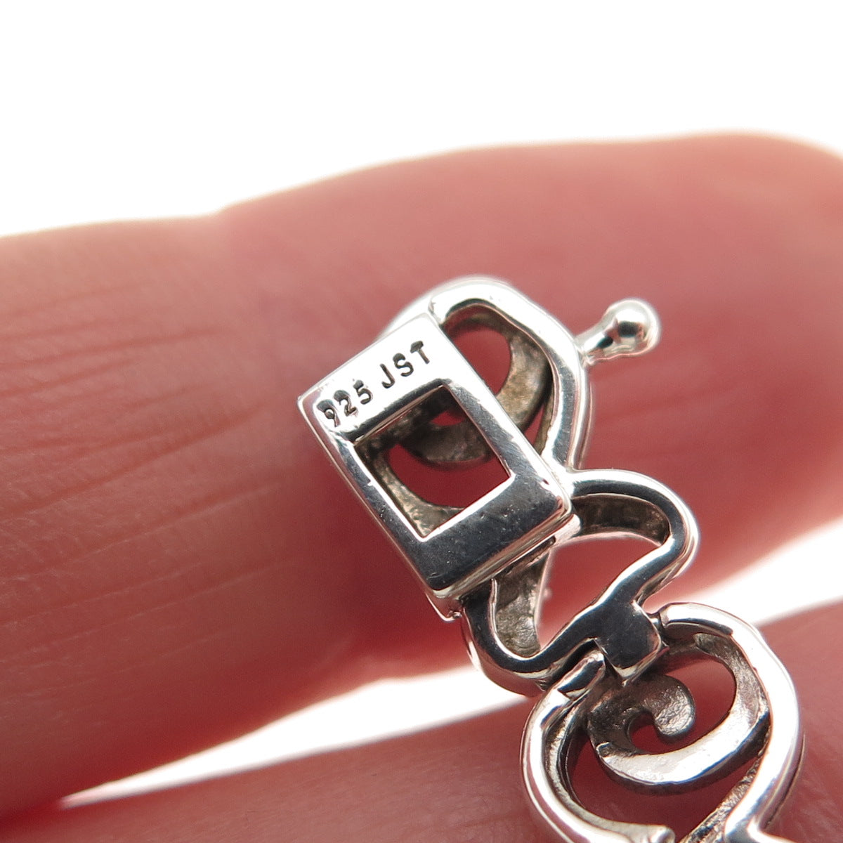 925 Sterling Silver Real Diamond XO Hugs & Kisses Link Bracelet 7.25"