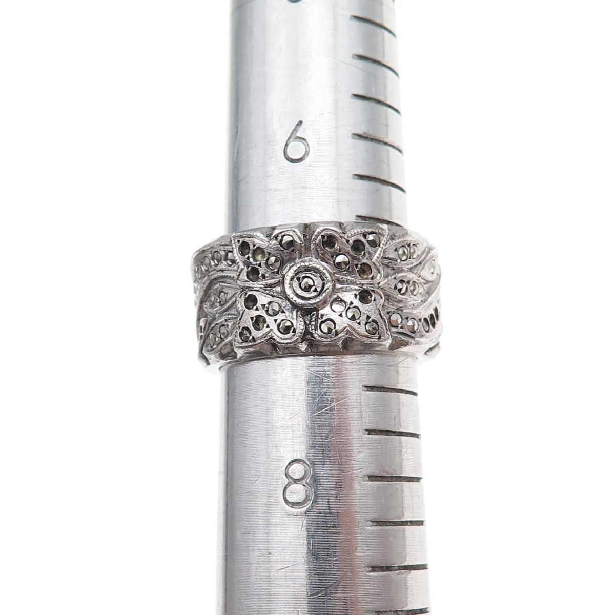 925 Sterling Antique Art Deco Marcasite Floral Ring Size 7.25 (missing stones)