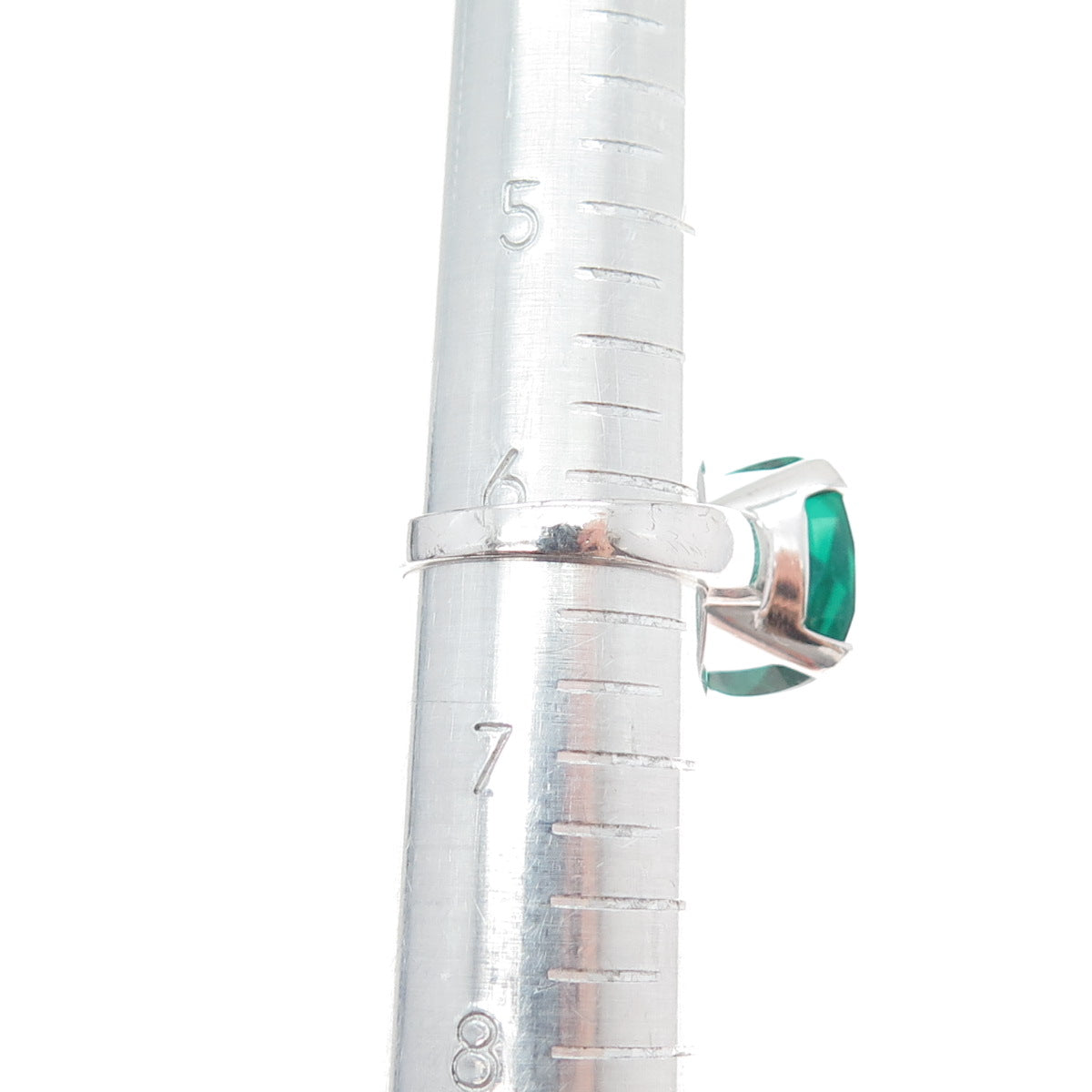 925 Sterling Silver Cushion-Cut Green C Z Modernist Ring Size 6.25