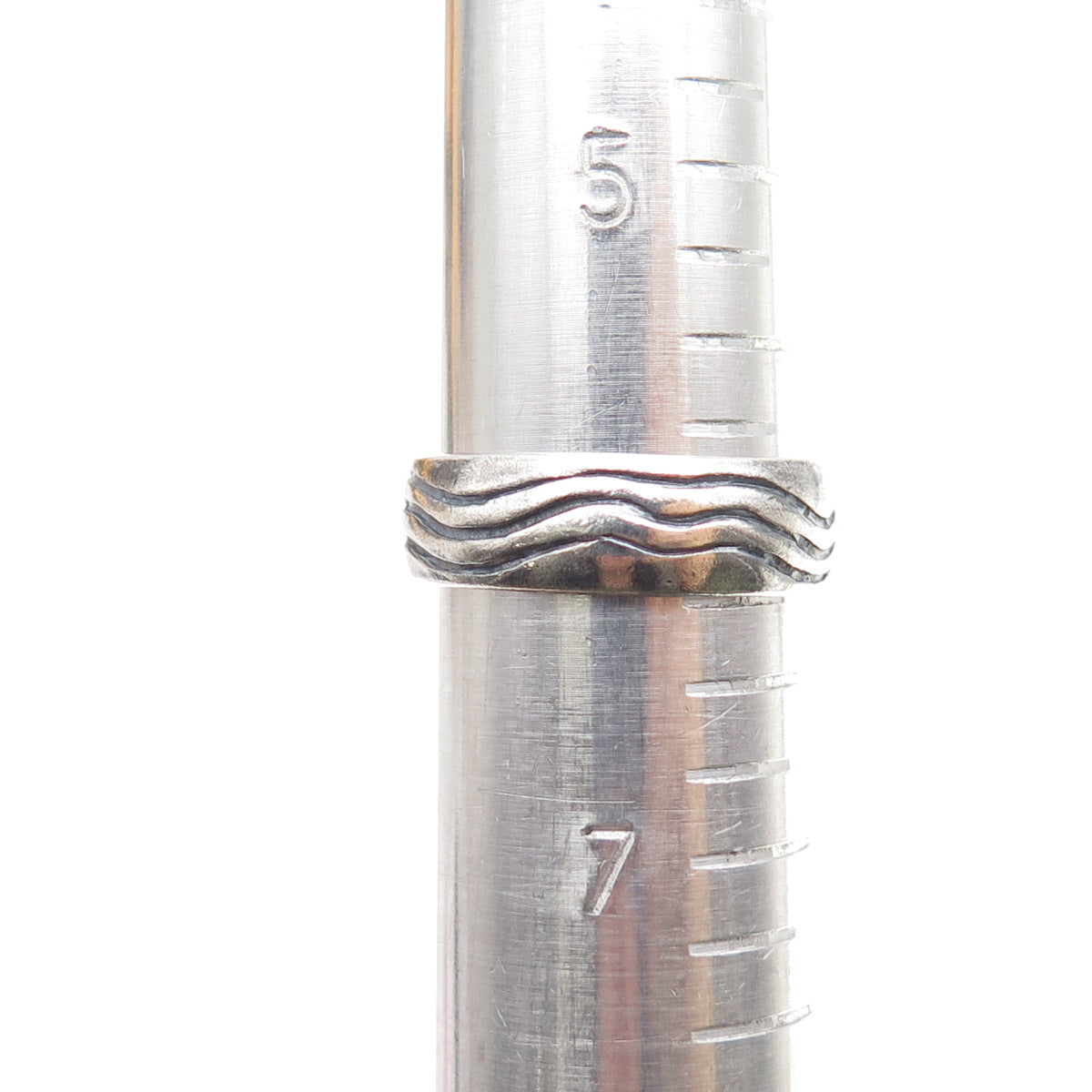925 Sterling Silver Vintage Modernist Wave Oxidized Band Ring Size 6.25