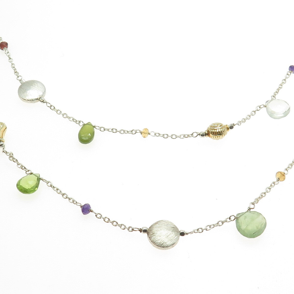 925 Sterling Silver Chalcedony Peridot Citrine Garnet Tanzanite Gem Necklace 40"