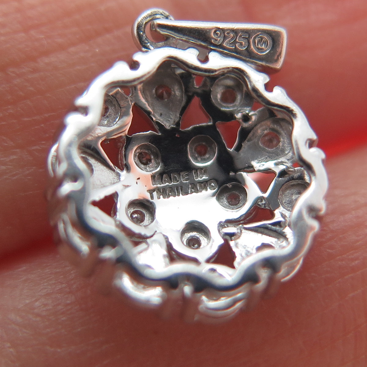 925 Sterling Silver Real Round-Cut Diamond Flower Minimalist Charm Pendant